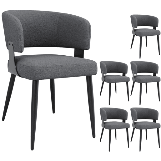 Cadeira de jantar 6 peças - Ergonómica, leve, encosto curvo - Cinza Cadeira de jantar 6 peças - Ergonómica, leve, encosto curvo - Cinza