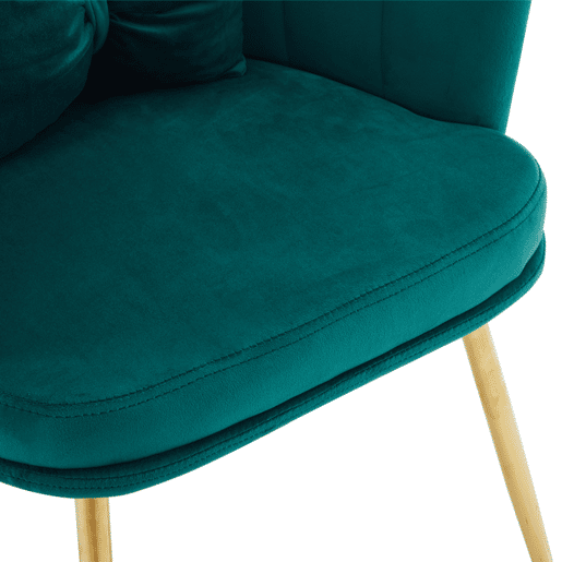 Conjunto de 4 cadeiras modernas de veludo - Cadeiras estofadas com encosto em forma de pétalas, pernas de metal dourado e almofadas em forma de borboleta - Verde