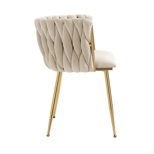 Cadeira de jantar de veludo 2 peças - design tecido à mão, pernas de metal dourado - marfim