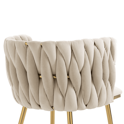Cadeira de jantar de veludo 2 peças - design tecido à mão, pernas de metal dourado - marfim