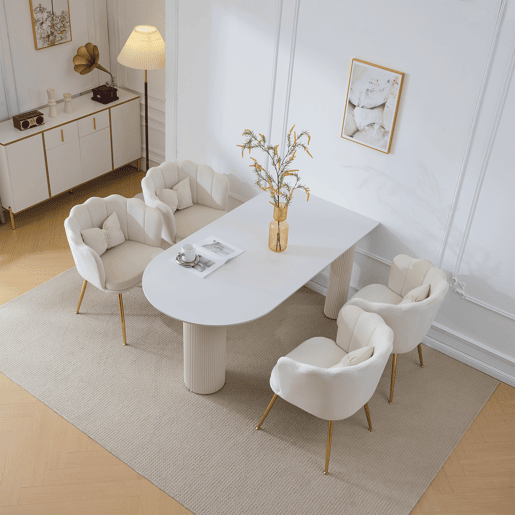 Conjunto de 4 cadeiras modernas em veludo - Cadeiras de sala, cadeiras com encosto em forma de pétalas, pernas metálicas douradas, almofada em forma de borboleta - Bege Conjunto de 4 cadeiras modernas em veludo - Cadeiras de sala, cadeiras com encosto em forma de pétalas, pernas metálicas douradas, almofada em forma de borboleta - Bege
