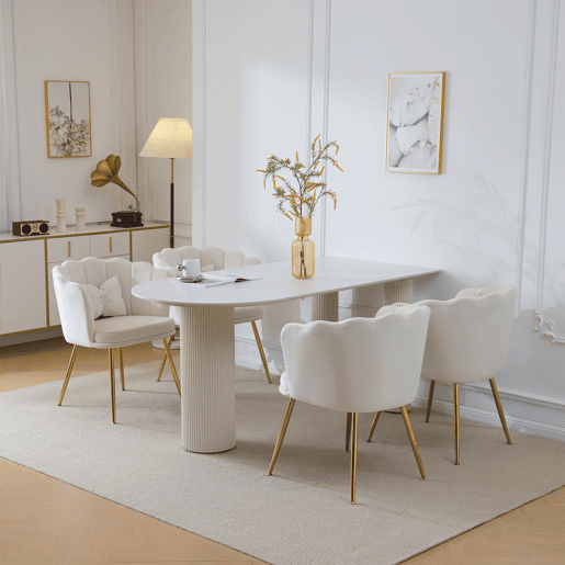 Conjunto de 4 cadeiras modernas em veludo - Cadeiras de sala, cadeiras com encosto em forma de pétalas, pernas metálicas douradas, almofada em forma de borboleta - Bege Conjunto de 4 cadeiras modernas em veludo - Cadeiras de sala, cadeiras com encosto em forma de pétalas, pernas metálicas douradas, almofada em forma de borboleta - Bege