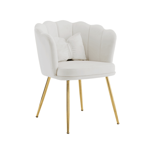 Conjunto de 4 cadeiras modernas em veludo - Cadeiras de sala, cadeiras com encosto em forma de pétalas, pernas metálicas douradas, almofada em forma de borboleta - Bege Conjunto de 4 cadeiras modernas em veludo - Cadeiras de sala, cadeiras com encosto em forma de pétalas, pernas metálicas douradas, almofada em forma de borboleta - Bege