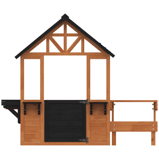 AIYAPLAY Casinha Infantil de Madeira para Exterior e Interior, com Bar de Snacks, Mesa de Picnic, Bancos, Lavatório, Floreiras, Janelas e Cozinha de Brinquedo para Crianças dos 3 aos 8 Anos, Castanho Claro