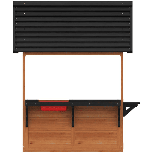 AIYAPLAY Casinha Infantil de Madeira para Exterior e Interior, com Bar de Snacks, Mesa de Picnic, Bancos, Lavatório, Floreiras, Janelas e Cozinha de Brinquedo para Crianças dos 3 aos 8 Anos, Castanho Claro