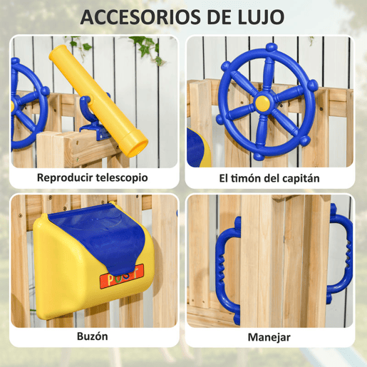 AIYAPLAY Baloiço e Escorrega Infantil Exterior Parque Infantil Exterior de Madeira com Baloiço Escorrega Volante Telescópio para Crianças de 18-48 Meses para Jardim Relvado Madeira