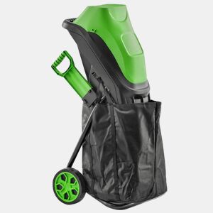 Outsunny Trituradora de Ramos Elétrica 2500W Trituradora de Jardim com 2 Lâminas Reversíveis até Ø44 mm Saco de Recolha de 45L Rodas e Proteção de Sobrecarga 44x34x96 cm Verde