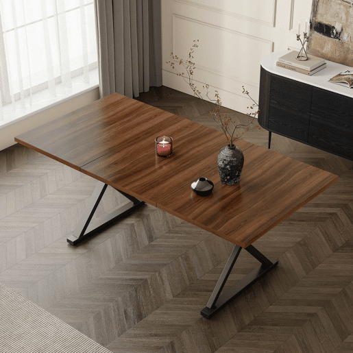Mesa de jantar 180 x 90 x 75 cm - estilo moderno, robusta e resistente, pés em metal, para 6 a 8 pessoas - cor nogueira e preta