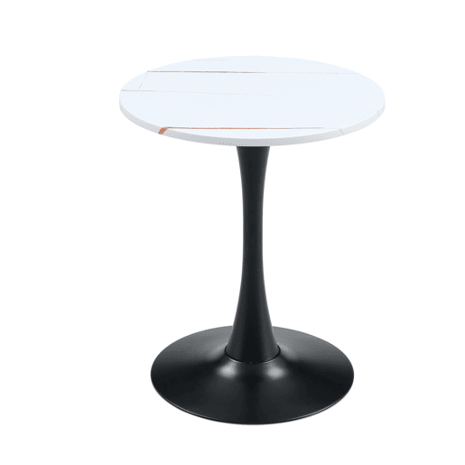 Mesa auxiliar redonda 60 cm - MDF, termoformada, pé preto - branco veios