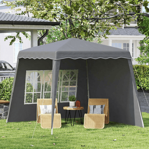 Outsunny Tenda Dobrável com 2 Paredes Laterais 2,4x2,4 m Tenda de Jardim com Altura Ajustável Proteção UV50+ e Bolsa de Transporte para Exteriores Pátio Cinzenta