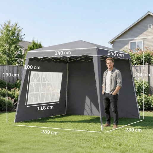 Outsunny Tenda Dobrável com 2 Paredes Laterais 2,4x2,4 m Tenda de Jardim com Altura Ajustável Proteção UV50+ e Bolsa de Transporte para Exteriores Pátio Cinzenta