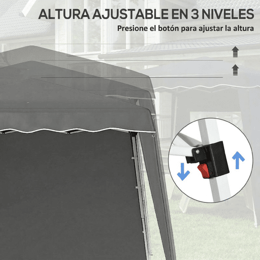 Outsunny Tenda Dobrável com 2 Paredes Laterais 2,4x2,4 m Tenda de Jardim com Altura Ajustável Proteção UV50+ e Bolsa de Transporte para Exteriores Pátio Cinzenta