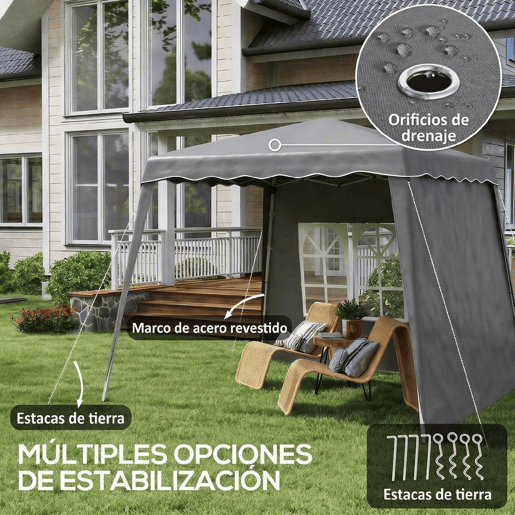 Outsunny Tenda Dobrável com 2 Paredes Laterais 2,4x2,4 m Tenda de Jardim com Altura Ajustável Proteção UV50+ e Bolsa de Transporte para Exteriores Pátio Cinzenta