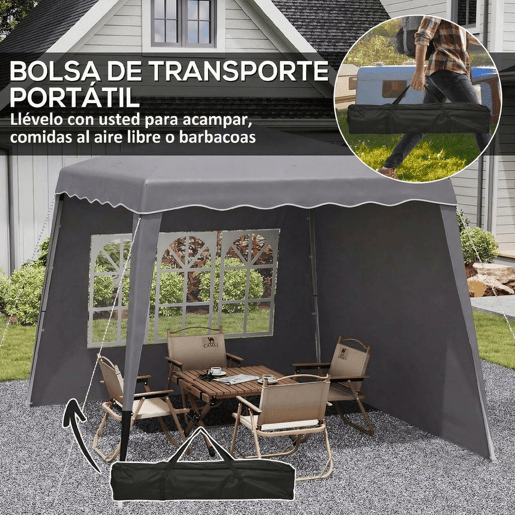 Outsunny Tenda Dobrável com 2 Paredes Laterais 2,4x2,4 m Tenda de Jardim com Altura Ajustável Proteção UV50+ e Bolsa de Transporte para Exteriores Pátio Cinzenta