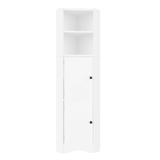 Armário de casa de banho triangular - duas portas e prateleiras ajustáveis - branco Armário de casa de banho triangular - duas portas e prateleiras ajustáveis - branco