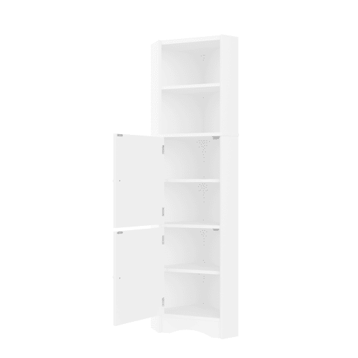 Armário de casa de banho triangular - duas portas e prateleiras ajustáveis - branco Armário de casa de banho triangular - duas portas e prateleiras ajustáveis - branco