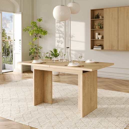 Mesa de jantar extensível, 140180x80 cm - Para 6-8 pessoas, forma retangular, tampo espesso, estilo simples - Carvalho