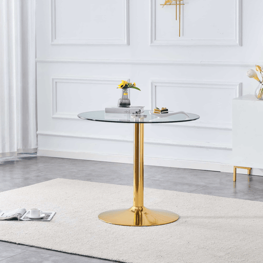 Mesa de bar moderna minimalista em vidro - 85 cm - Luxo leve - Dourado, Transparente