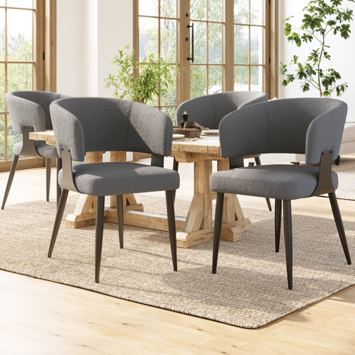 Cadeira de jantar 4 peças - Estilo ergonómico, encosto curvo - Cinza