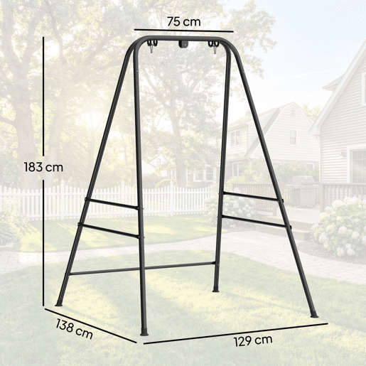 Outsunny Suporte para Cadeira Suspensa e Rede 183 cm, Estrutura de Aço com Almofadas Antiderrapantes e 2 Mosquetões, para Interior e Exterior, Suporta até 150 kg, Preto