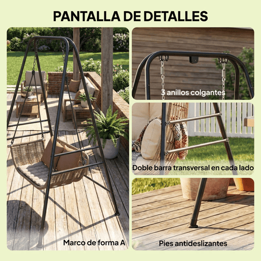 Outsunny Suporte para Cadeira Suspensa e Rede 183 cm, Estrutura de Aço com Almofadas Antiderrapantes e 2 Mosquetões, para Interior e Exterior, Suporta até 150 kg, Preto