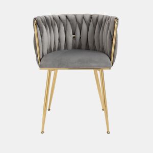 Cadeira de jantar em veludo 2 peças - Design elegante, pernas em metal dourado - Cinzento