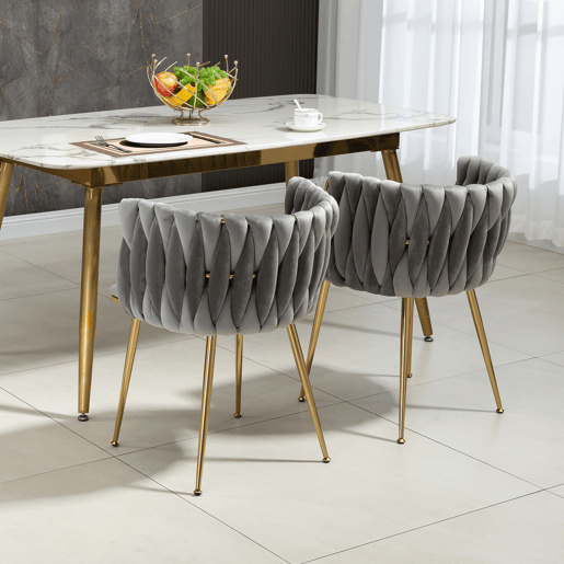 Cadeira de jantar em veludo 2 peças - Design elegante, pernas em metal dourado - Cinzento