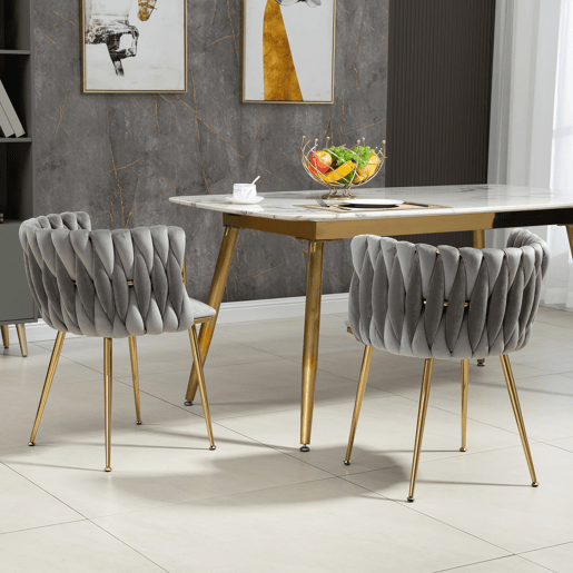 Cadeira de jantar em veludo 2 peças - Design elegante, pernas em metal dourado - Cinzento