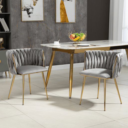 Cadeira de jantar em veludo 2 peças - Design elegante, pernas em metal dourado - Cinzento