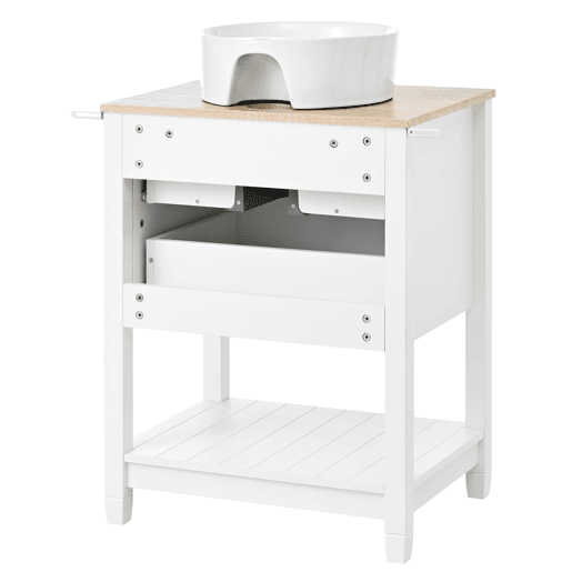 Móvel de casa de banho 60x45x91 cm - Lavatório redondo em cerâmica, 2 gavetas e prateleira aberta - Branco+Natural Móvel de casa de banho 60x45x91 cm - Lavatório redondo em cerâmica, 2 gavetas e prateleira aberta - Branco+Natural