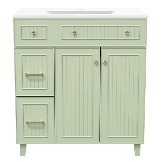 Móvel de casa de banho 81,7 cm - Lavatório cerâmico, arrumação multifuncional, pés em madeira, design moderno - Verde