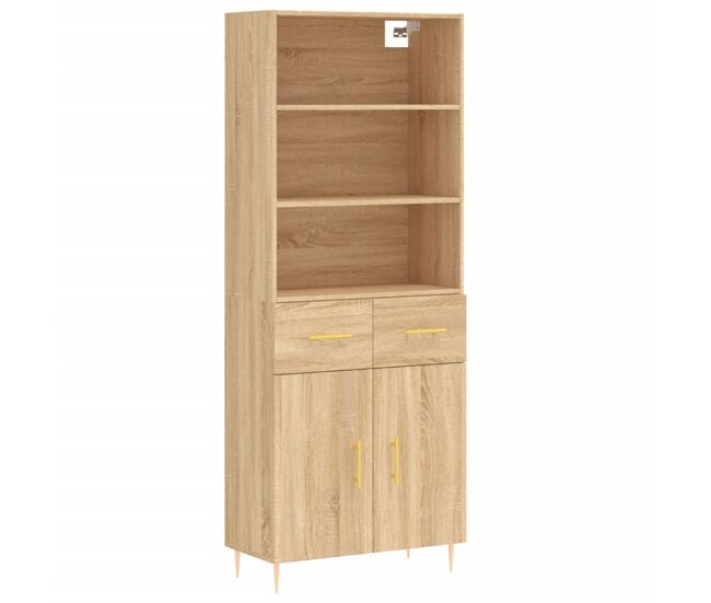 Aparador alto - mueble de almacenamiento madera contrachapada color roble 69,5x34x180 cm es843