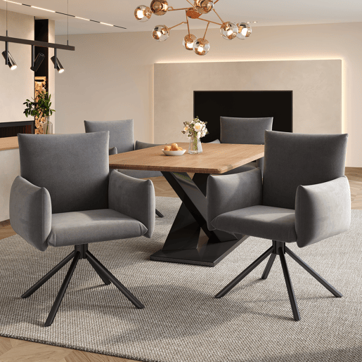 Cadeira de jantar 2er Set - Cadeira giratória 360° com apoio lombar - Cinza