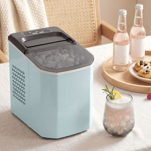 HOMCOM Máquina de Fazer Gelo Máquina de Cubos de Gelo Autolimpante 12 kg24H 9 Cubos Prontos em 7 Minutos 2 Tamanhos de Gelo Depósito de 1,5L para Casa Cozinha Escritório Bar Azul