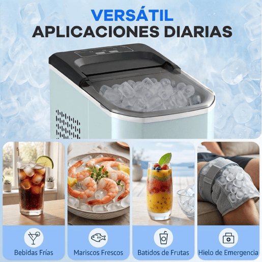 HOMCOM Máquina de Fazer Gelo Máquina de Cubos de Gelo Autolimpante 12 kg24H 9 Cubos Prontos em 7 Minutos 2 Tamanhos de Gelo Depósito de 1,5L para Casa Cozinha Escritório Bar Azul