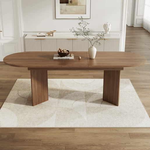 Mesa de jantar extensível 160200x90 cm - 6-8 pessoas, cantos arredondados, estilo simples - Nogueira