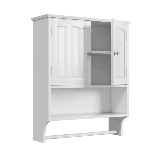 Armário de casa de banho com 2 prateleiras - com toalheiro de parede, ajustável, para cozinha e casa de banho - Branco