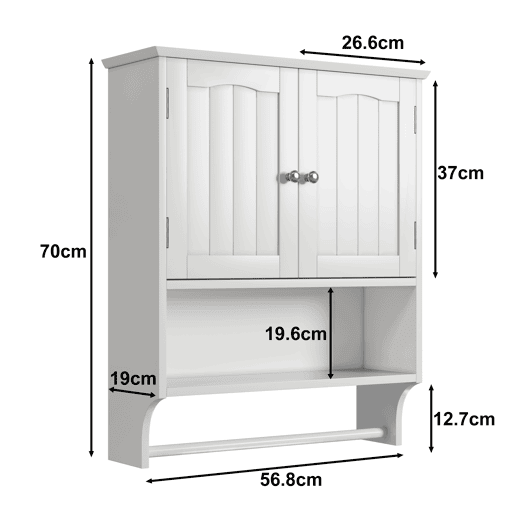 Armário de casa de banho com 2 prateleiras - com toalheiro de parede, ajustável, para cozinha e casa de banho - Branco