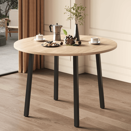 Mesa de jantar dobrável 100x100 cm - redonda, 2-4 pessoas, pernas metálicas - carvalho