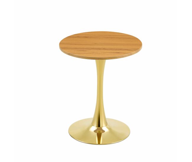 Mesa auxiliar redonda 60 cm - tablero mdf con tecnología termoformada, acabado efecto madera natural, base dorada - madera natural y dorado