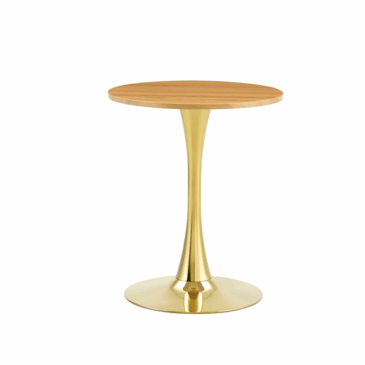 Mesa auxiliar redonda 60 cm - tampo em MDF com tecnologia termoformada, acabamento efeito madeira natural, base dourada - madeira natural e dourado