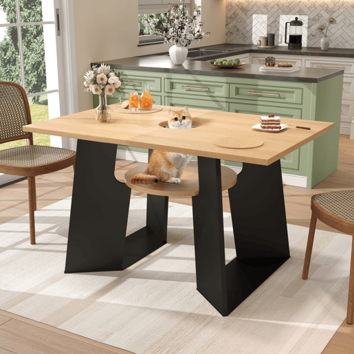 Mesa de jantar para animais de estimação 130x85x75 cm - Área para animais de estimação e prateleira - Preto + Natural