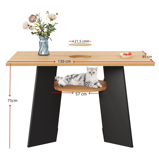 Mesa de jantar para animais de estimação 130x85x75 cm - Área para animais de estimação e prateleira - Preto + Natural