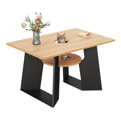 Mesa de jantar para animais de estimação 130x85x75 cm - Área para animais de estimação e prateleira - Preto + Natural