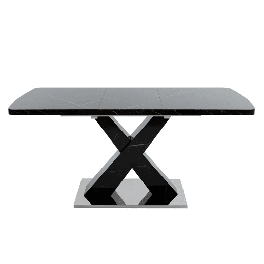 Mesa de jantar extensível 120-160 cm - Mármore preto impresso, pernas em MDF X metal - Preto Mesa de jantar extensível 120-160 cm - Mármore preto impresso, pernas em MDF X metal - Preto