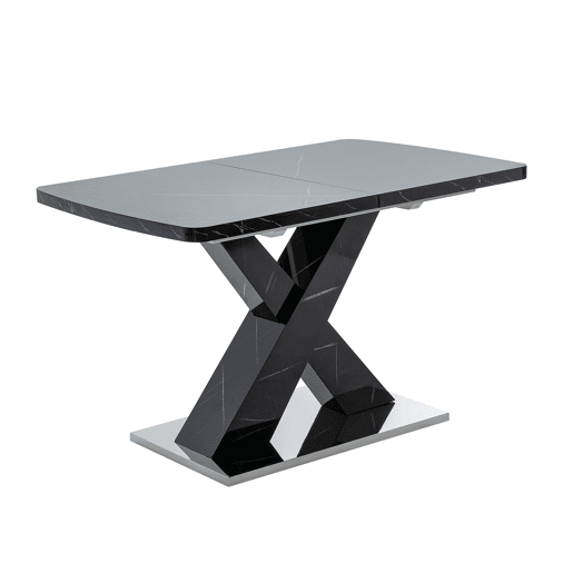 Mesa de jantar extensível 120-160 cm - Mármore preto impresso, pernas em MDF X metal - Preto Mesa de jantar extensível 120-160 cm - Mármore preto impresso, pernas em MDF X metal - Preto