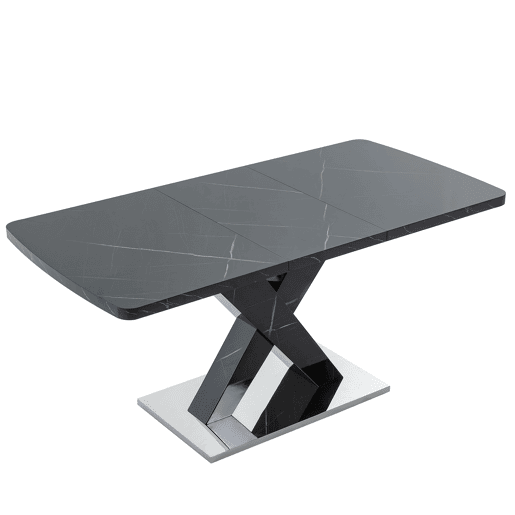 Mesa de jantar extensível 120-160 cm - Mármore preto impresso, pernas em MDF X metal - Preto Mesa de jantar extensível 120-160 cm - Mármore preto impresso, pernas em MDF X metal - Preto