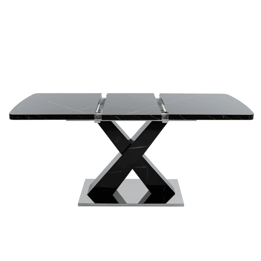 Mesa de jantar extensível 120-160 cm - Mármore preto impresso, pernas em MDF X metal - Preto Mesa de jantar extensível 120-160 cm - Mármore preto impresso, pernas em MDF X metal - Preto