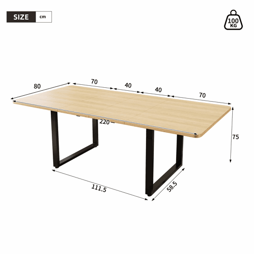 Mesa de jantar extensÃvel 140180220x80 cm - Para 6-10 pessoas, forma retangular, estilo simples, pernas de metal - Carvalho Mesa de jantar extensÃvel 140180220x80 cm - Para 6-10 pessoas, forma retangular, estilo simples, pernas de metal - Carvalho