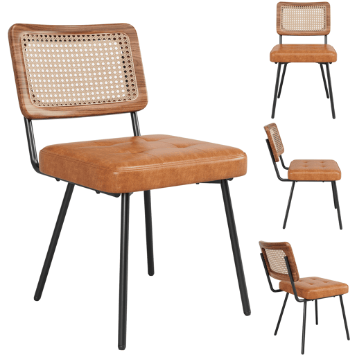 Conjunto de 4 cadeiras de jantar - Cadeira ergonómica de luxo - Estilo retro - Castanho